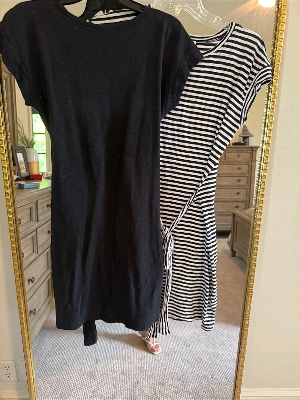 2 J. Crew Tie-Front Tunic Dress in Black and Black/White Stripe